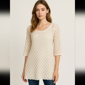 Ivory Lace Tunic Top – Boho Chic Style (Size M)